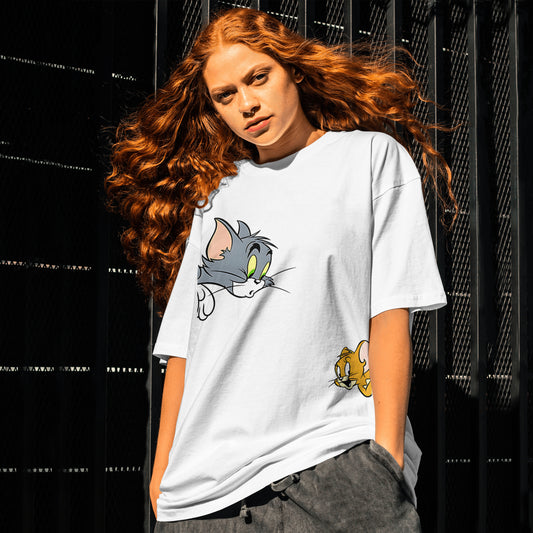Tom and Jerry : unisex Limited Edition Hiding Graphic Printed Oversized T-shirt