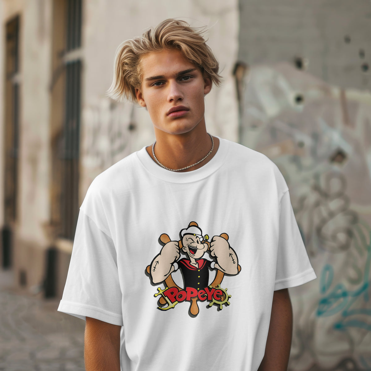 Popeye - Oversized Graphic Printed T-Shirt for Men