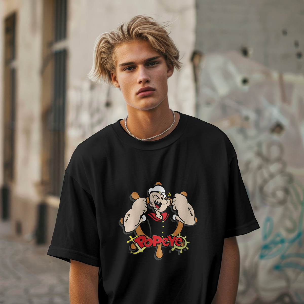 Popeye - Oversized Graphic Printed T-Shirt for Men