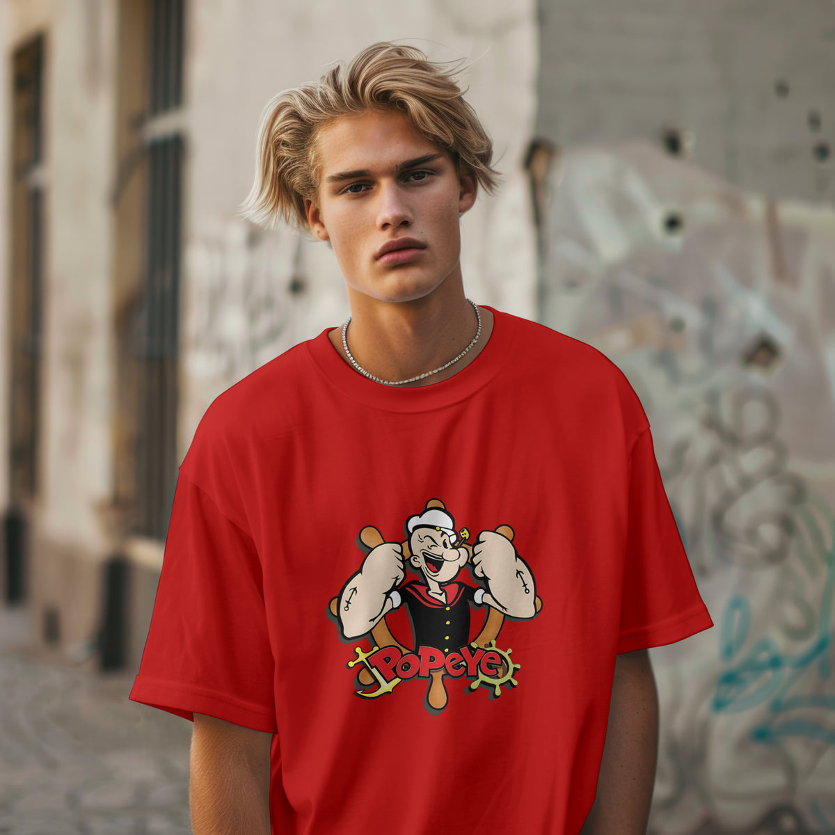 Popeye - Oversized Graphic Printed T-Shirt for Men