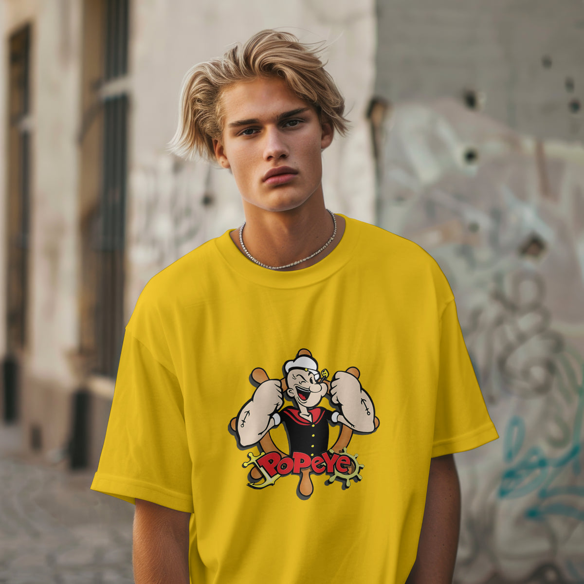 Popeye - Oversized Graphic Printed T-Shirt for Men