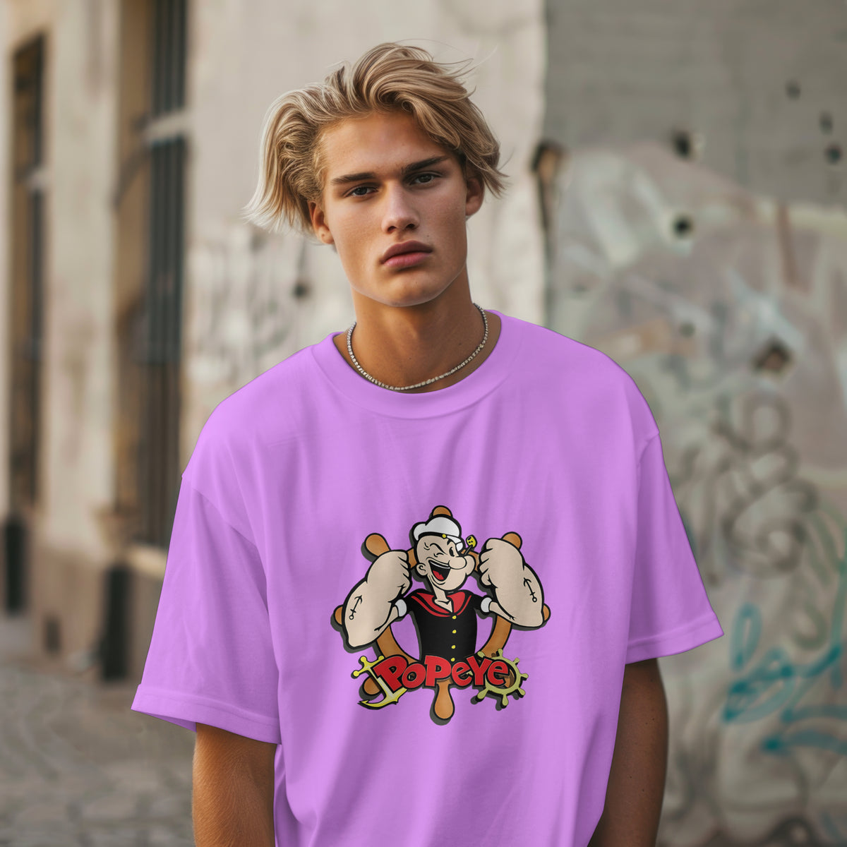 Popeye - Oversized Graphic Printed T-Shirt for Men