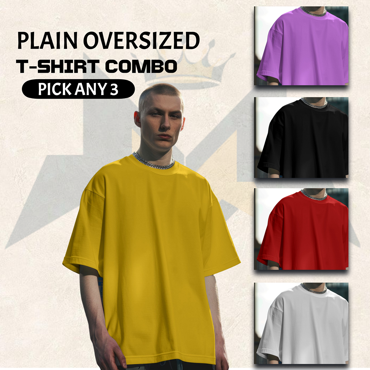 Pick Any 3 : Solid Oversized Unisex Combo T-Shirts