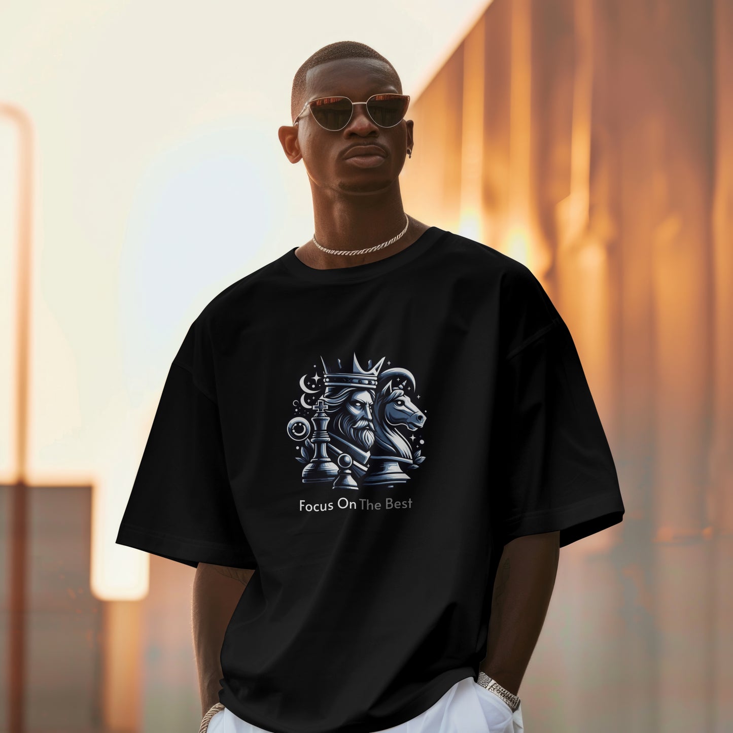 Chess : Black Chess Graphic Printed Oversized T-shirt for Men