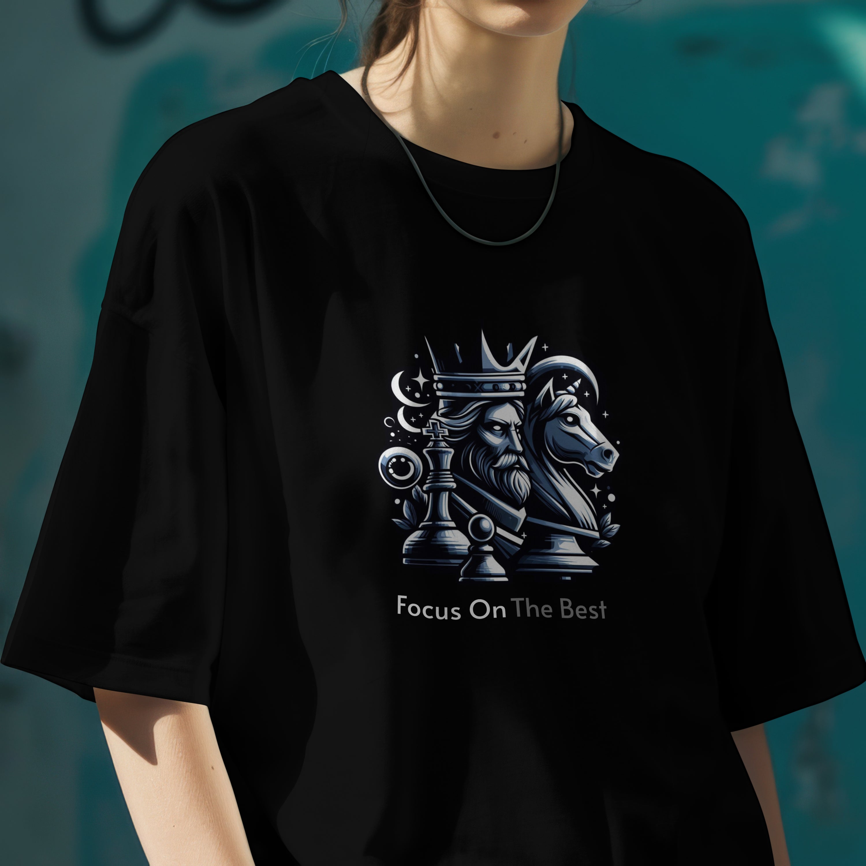 Chess : Black Chess Graphic Printed Oversized T-shirt for Women