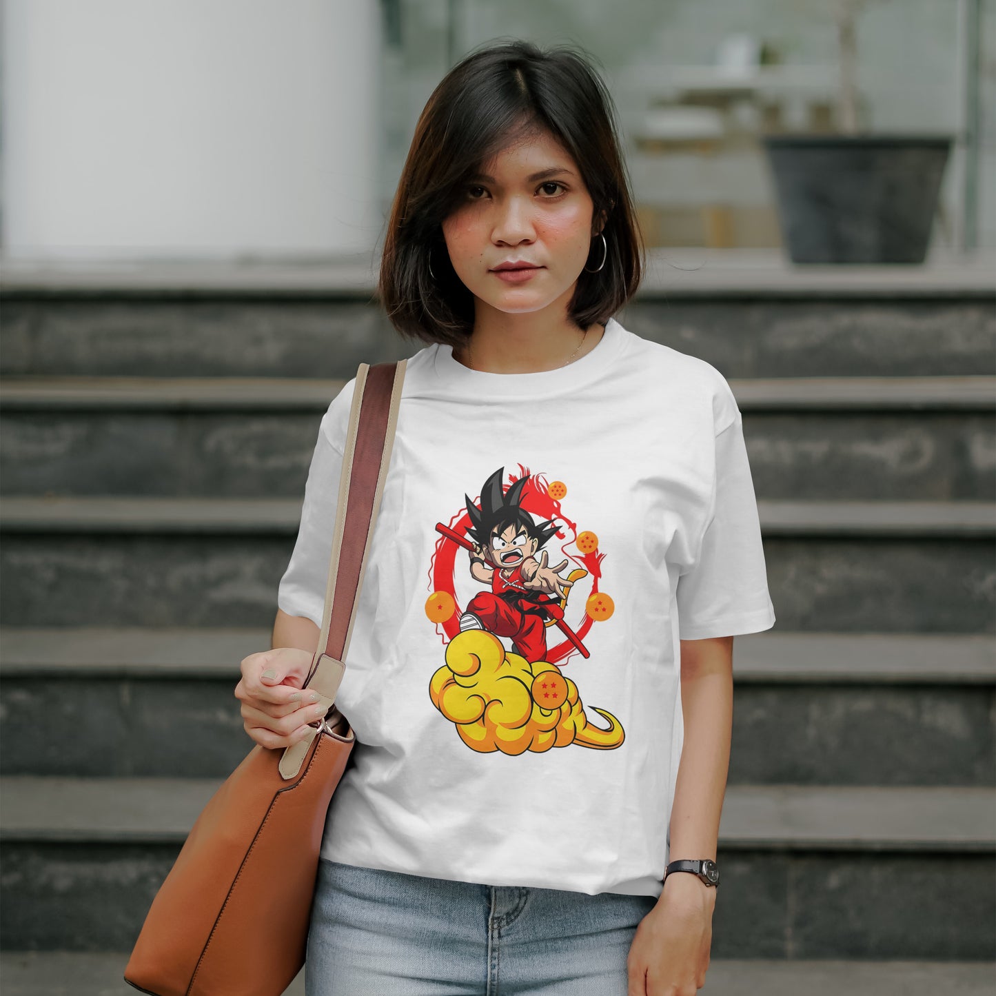 Goku on Nimbus : Graphic Printed Oversized T-shirt for Women
