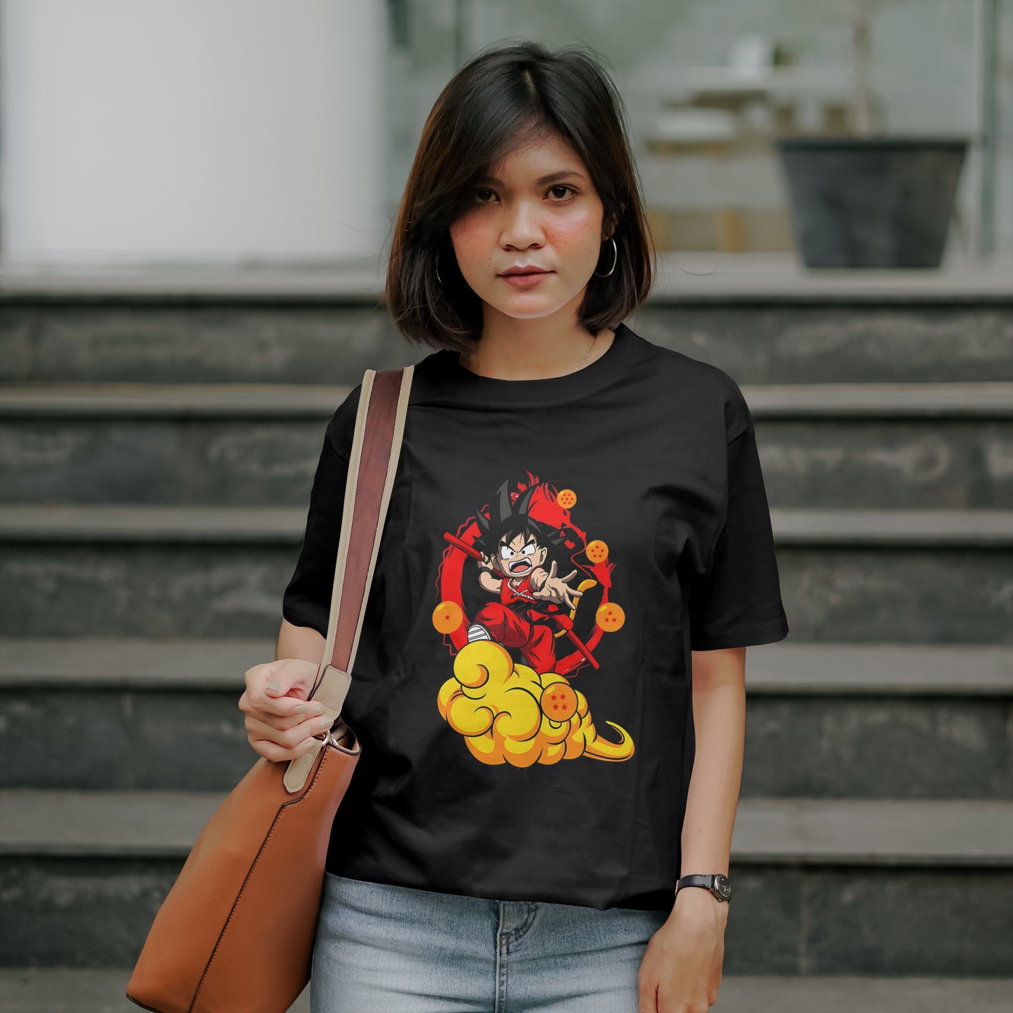 Goku on Nimbus : Graphic Printed Oversized T-shirt for Women
