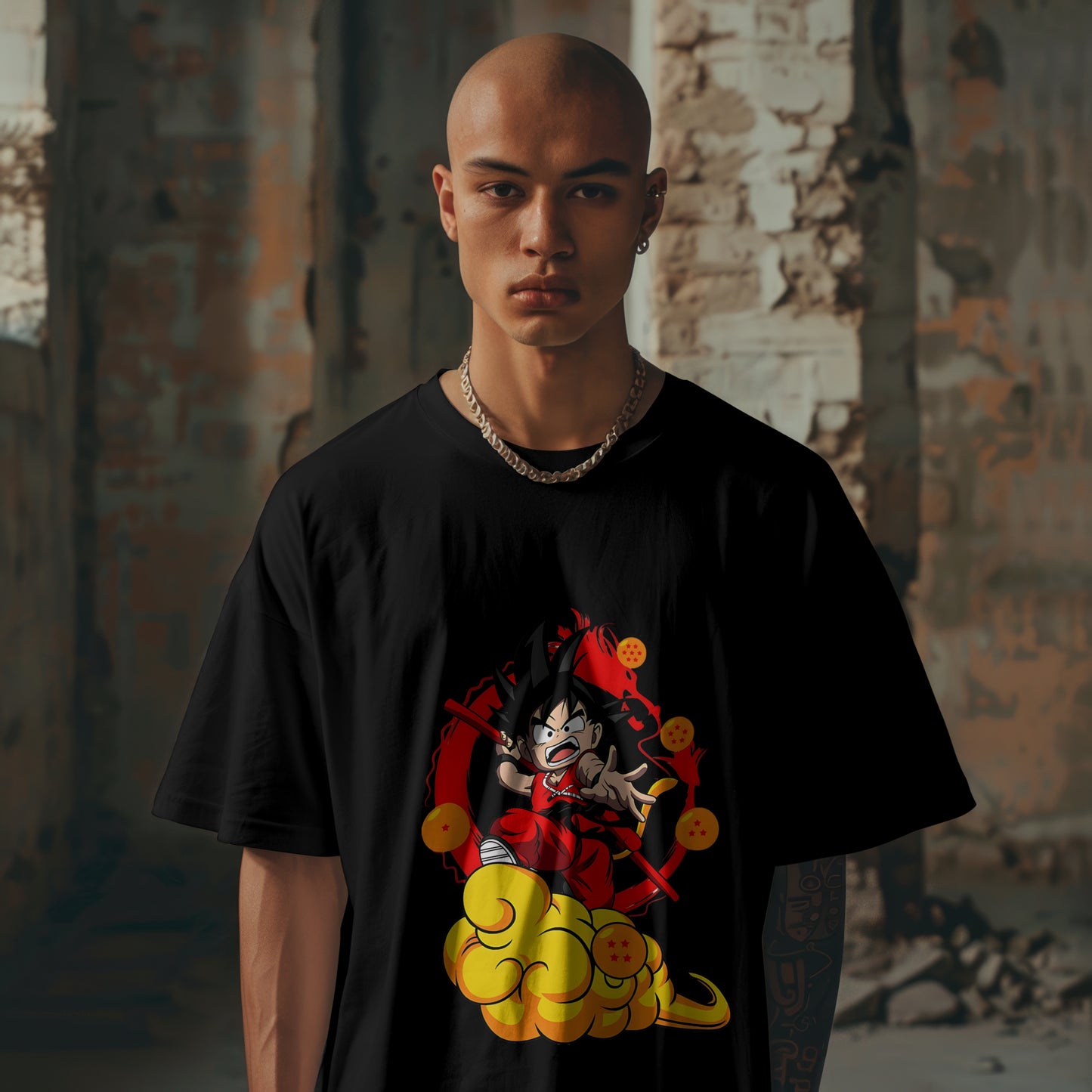 Goku on Nimbus : Graphic Printed Oversized T-shirt for Men