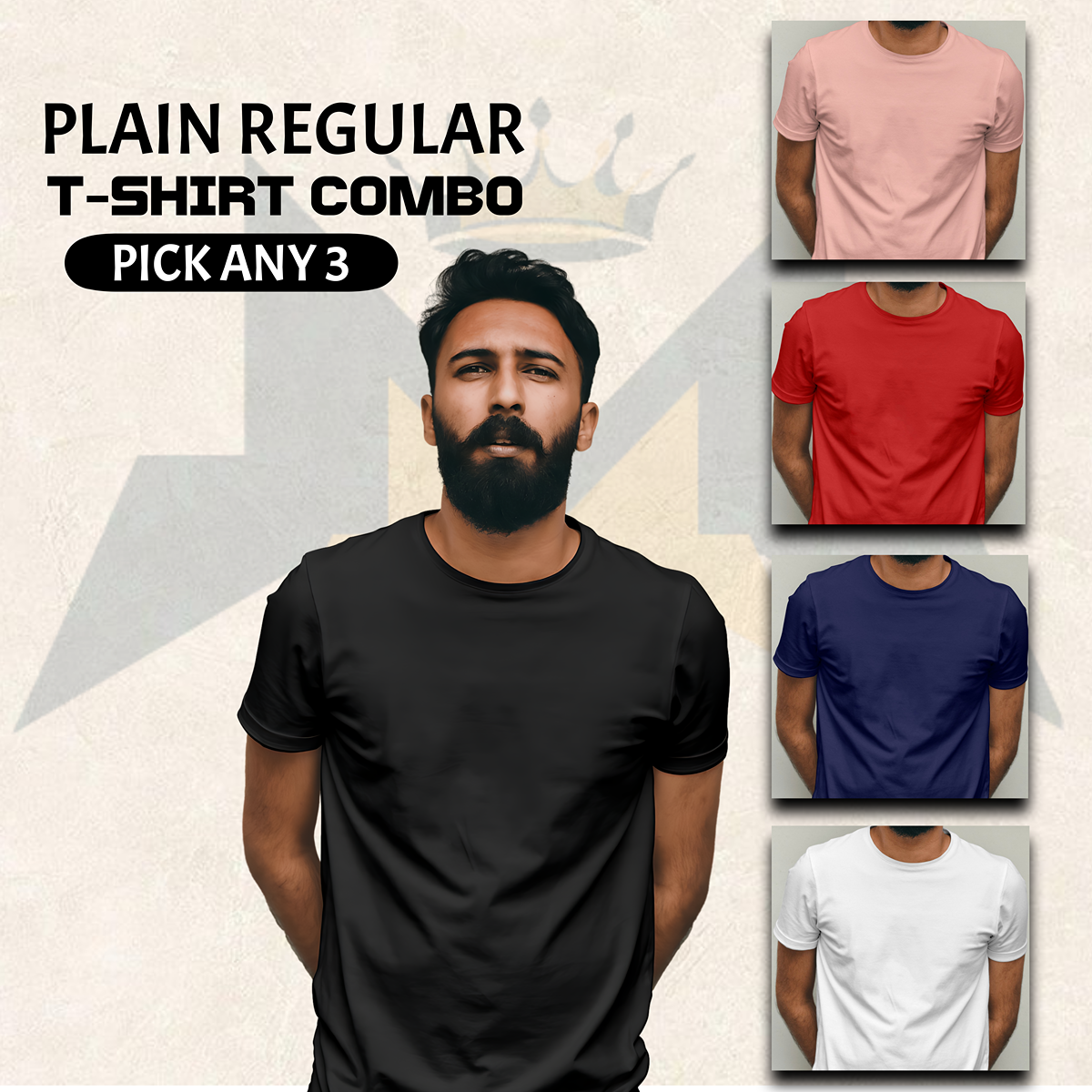 Pick Any 3 : Solid Regular Unisex Combo T-Shirts