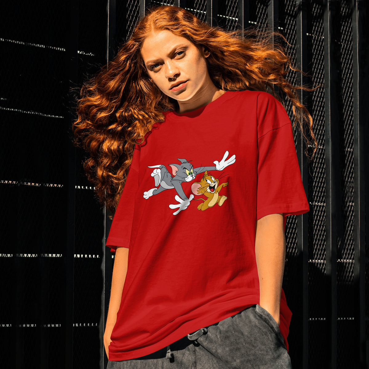 Tom and Jerry : Chase Graphic Printed Oversized T-shirt For Women