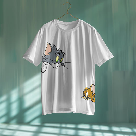 Tom and Jerry : unisex Limited Edition Hiding Graphic Printed Oversized T-shirt