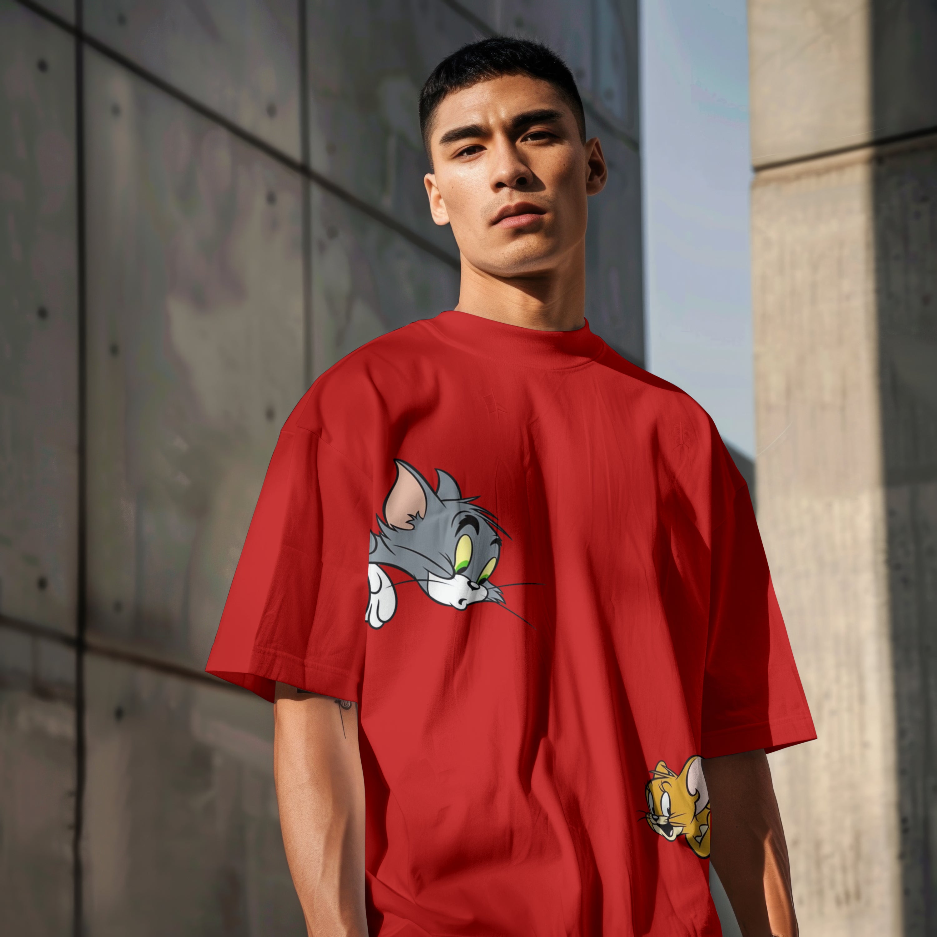 Tom and Jerry : unisex Limited Edition Hiding Graphic Printed Oversized T-shirt