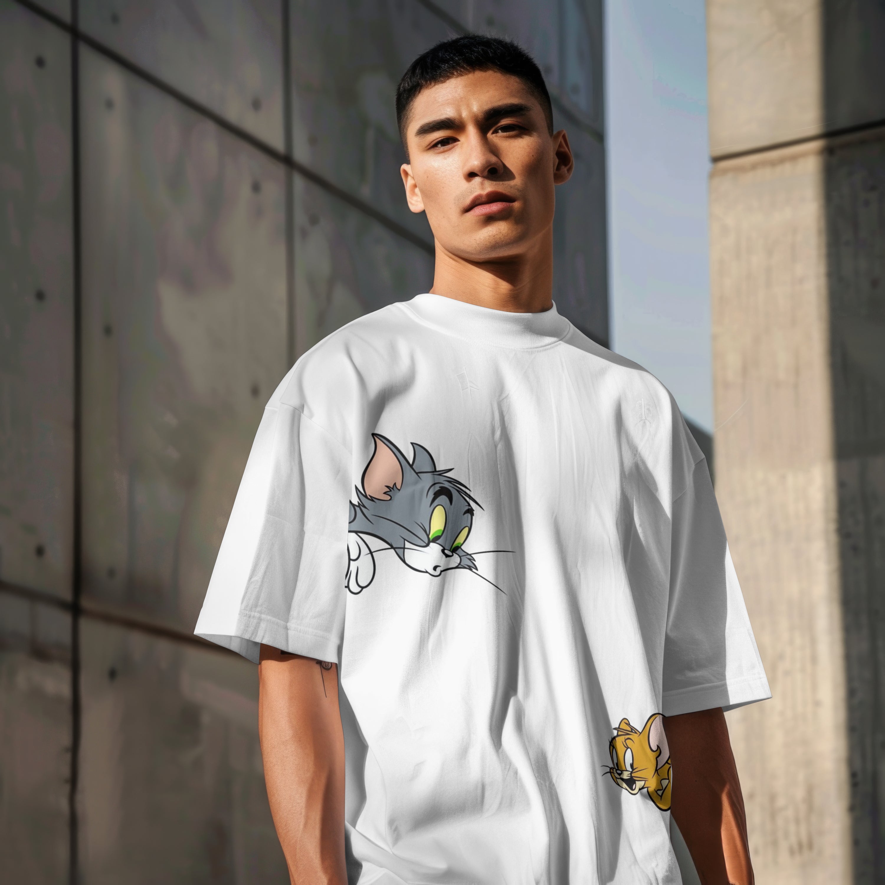 Tom and Jerry : unisex Limited Edition Hiding Graphic Printed Oversized T-shirt
